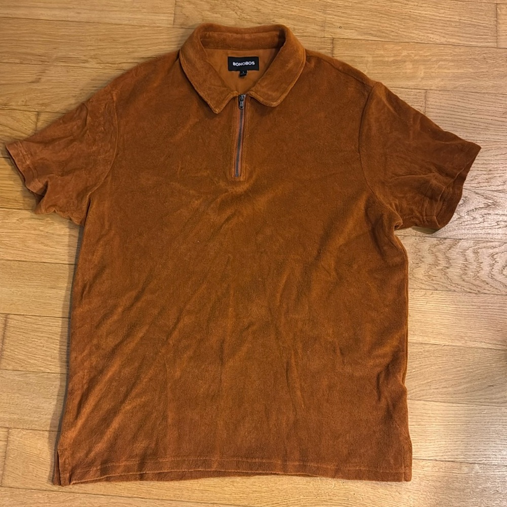 Men’s Large - burnt orange terry cloth polo